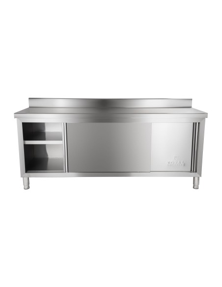 Plieninė virtuvės spintelė su stalviršiu ir nerūdijančio plieno briauna, plotis 200 cm Plieninė virtuvės spintelė su stalviršiu ir nerūdijančio plieno briauna, plotis 200 cm