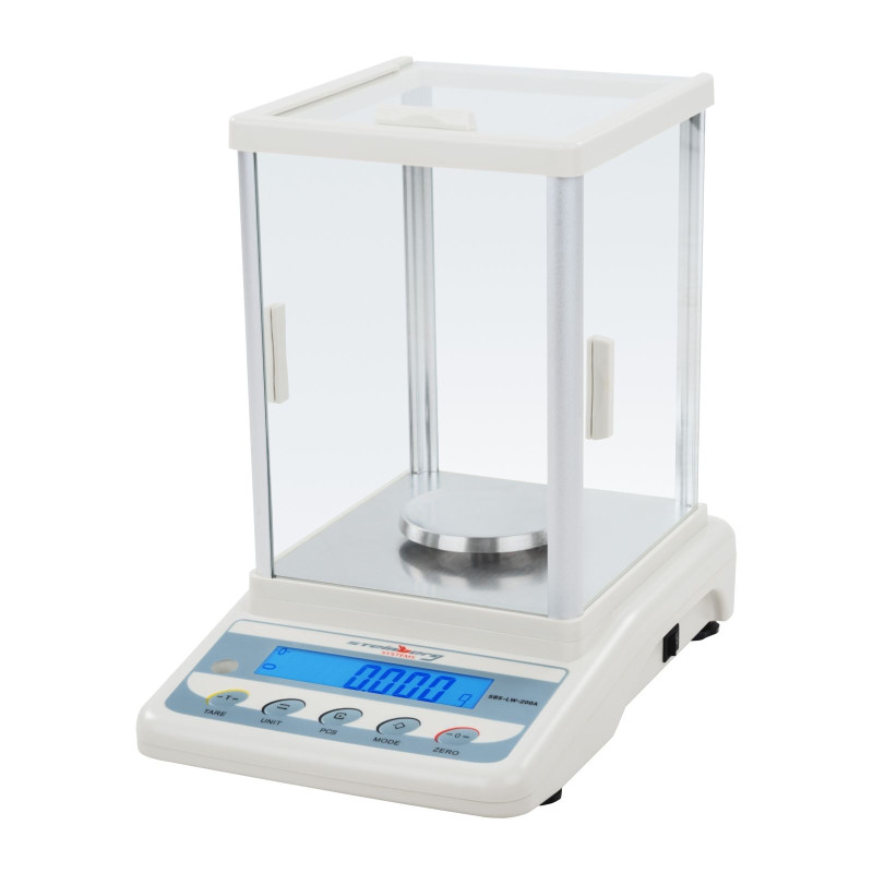 Tikslios svarstyklės su skersvėjų apsaugančia spintele SBS-LW-200A LCD tikslios. nuo 0,001 g iki 200 g