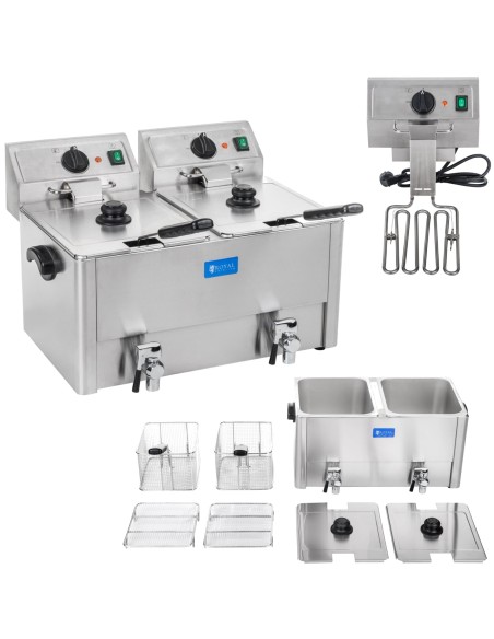 Dviguba elektrinė gruzdintuvė su išleidimo čiaupais termostatu EGO 2x8L