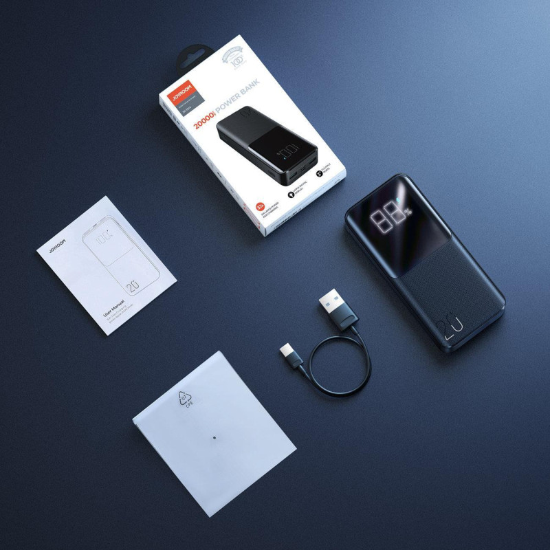 Powerbank 20000mAh 15W kabelis USB-C laidas juodas