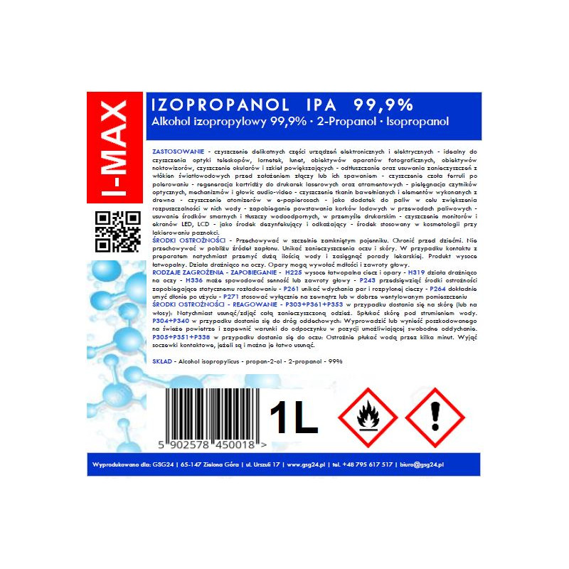 Izopropilo alkoholis Izopropanolis IPA I-MAX 99,9% 1L