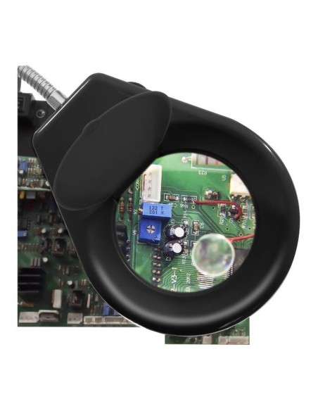 Bešešėlis LED stalinis šviestuvas su 5x/10x padidinamuoju stiklu ir PCB laikikliu Bešešėlis LED stalinis šviestuvas su 5x/10x padidinamuoju stiklu ir PCB laikikliu