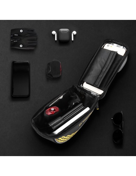 Dviračio vairo krepšys 1 l telefono dangtelis juodas