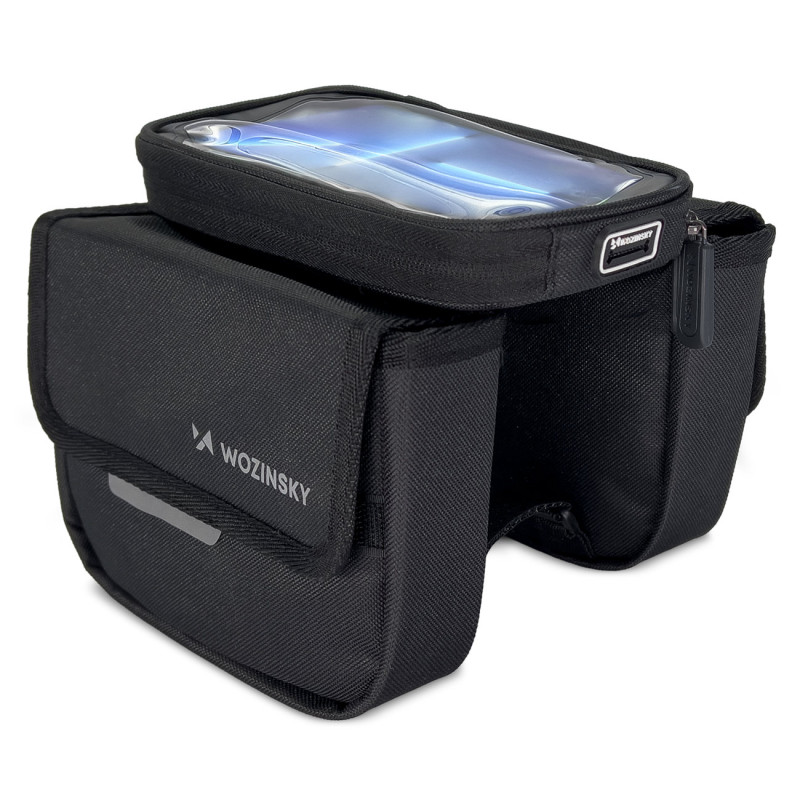 Dviračio rėmo krepšys dviračio krepšys vandeniui atsparus telefono dėklas 1,5l juodas