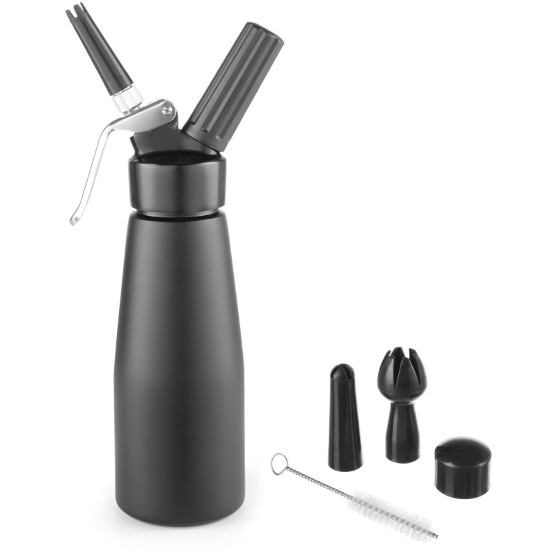 N2O Kitchen Line plaktos grietinėlės sifonų rinkinys + 3 purkštukai 0,5L - juodas - HENDI 588420 N2O Kitchen Line plaktos grietinėlės sifonų rinkinys + 3 purkštukai 0,5L - juodas - HENDI 588420