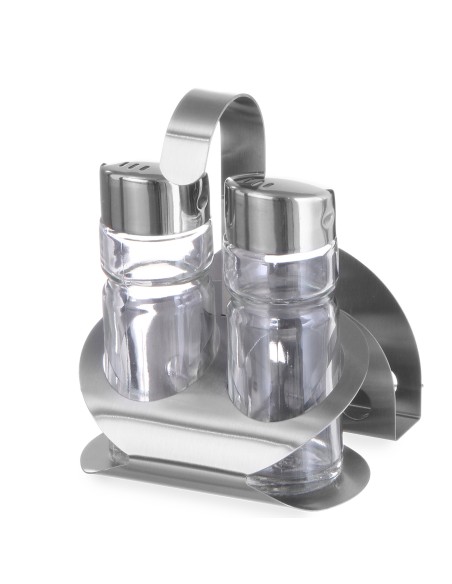 Prieskonių rinkinys su nerūdijančio plieno druskos ir pipirų servetėlių laikikliu - Hendi 465318