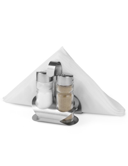 Prieskonių rinkinys su nerūdijančio plieno druskos ir pipirų servetėlių laikikliu - Hendi 465318