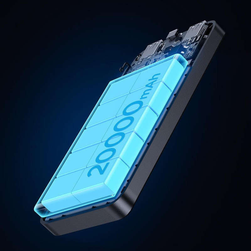 Powerbank 20000mAh 15W kabelis USB-C laidas juodas