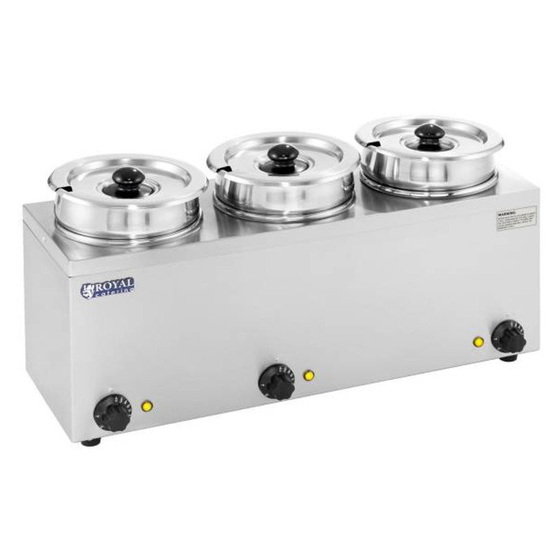 Bain-marie elektrinis sriubos šildytuvas 450W 230V 3 x 3,8L Bain-marie elektrinis sriubos šildytuvas 450W 230V 3 x 3,8L