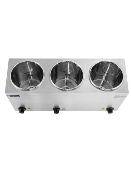 Bain-marie elektrinis sriubos šildytuvas 450W 230V 3 x 3,8L Bain-marie elektrinis sriubos šildytuvas 450W 230V 3 x 3,8L