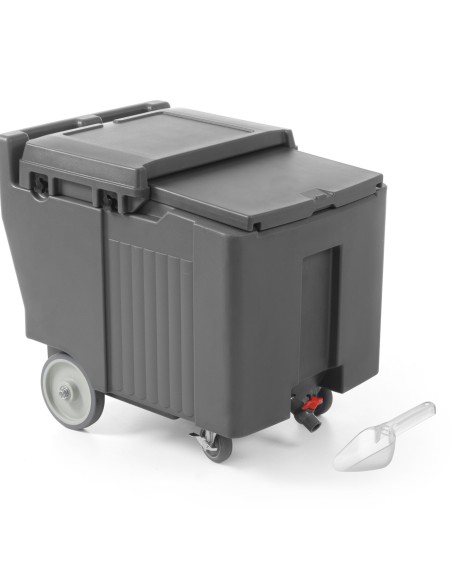 Termoizoliuotas konteinerinis termosas ledui transportuoti, mobilus ant ratukų, dangtelis. 110L Termoizoliuotas konteinerinis termosas ledui transportuoti, mobilus ant ratukų, dangtelis. 110L
