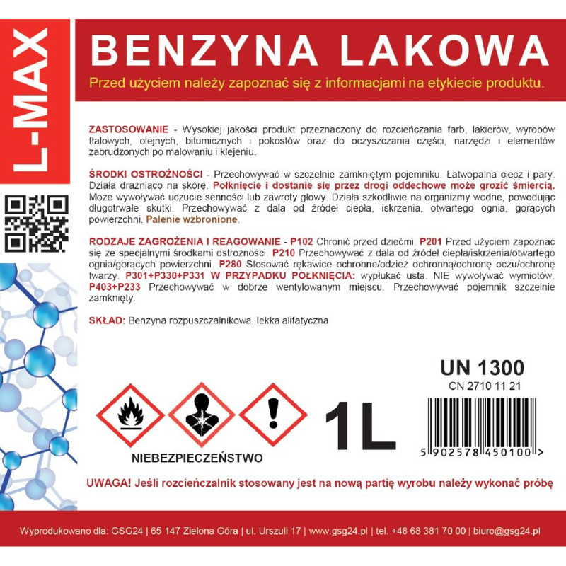 Vaitspiritas skiediklis dažams ir lakams L-MAX 1L