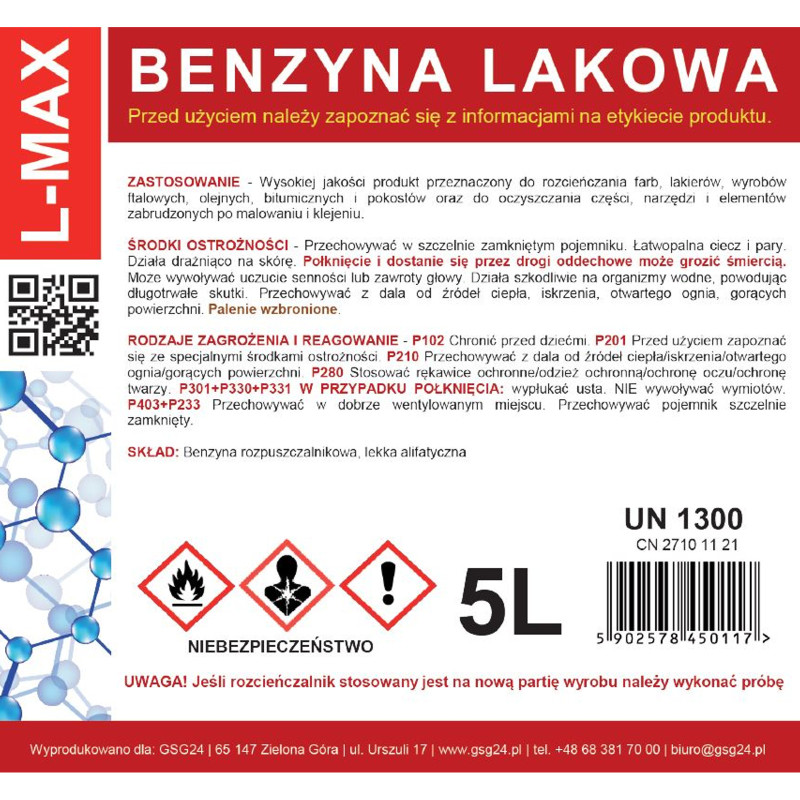 Vaitspiritas skiediklis dažams ir lakams L-MAX 5L