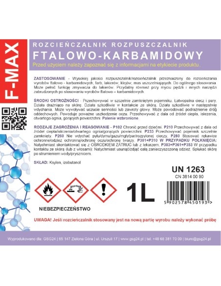 Ftalio karbamido skiediklis dažams ir lakams F-MAX 1L Ftalio karbamido skiediklis dažams ir lakams F-MAX 1L