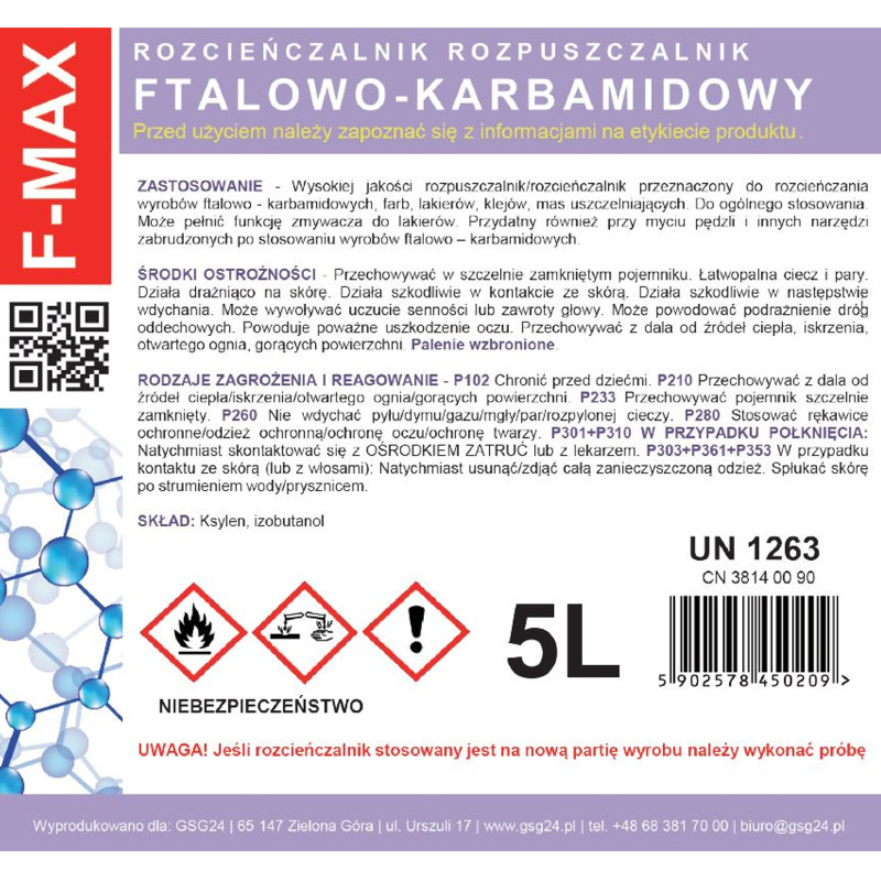 Ftalio karbamido skiediklis skirtas F-MAX 5L dažams ir lakams