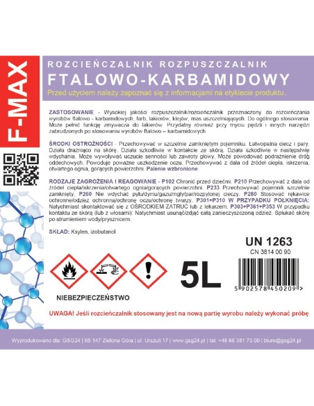Ftalio karbamido skiediklis skirtas F-MAX 5L dažams ir lakams Ftalio karbamido skiediklis skirtas F-MAX 5L dažams ir lakams