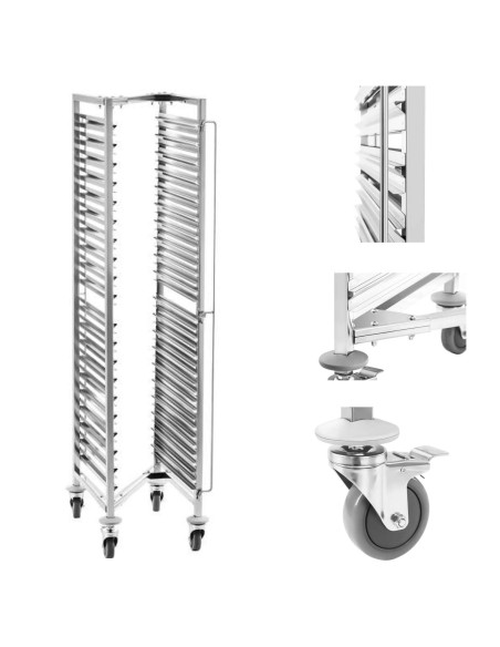 Plieninis gastronominis transportavimo vežimėlis padėklams ar konteineriams GN 20 x GN 1/1 65mm