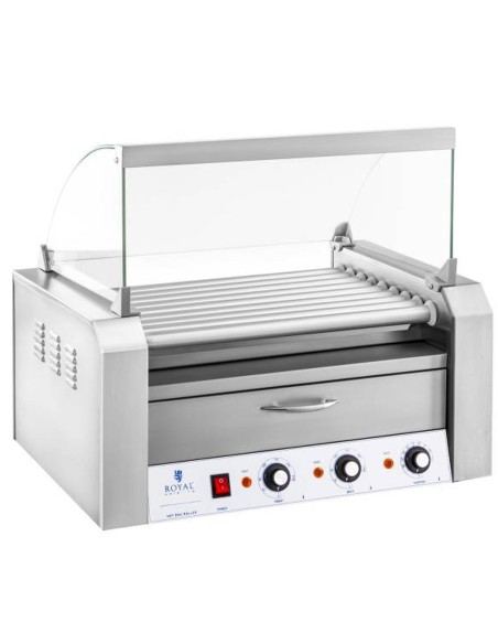 Ritininis ritininis grilis su dangteliu ir kaitinimo stalčiumi bandelėms 16 dešrelių HotDog 2200W 230V Royal Catering Ritininis ritininis grilis su dangteliu ir kaitinimo stalčiumi bandelėms 16 dešrelių HotDog 2200W 230V Royal Catering