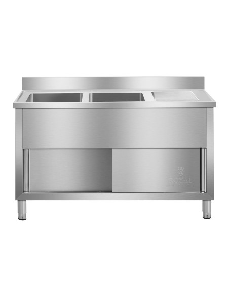 Pramoninė virtuvės kriauklė, 2 indų, ant 140cm pagrindo Royal Catering Pramoninė virtuvės kriauklė, 2 indų, ant 140cm pagrindo Royal Catering