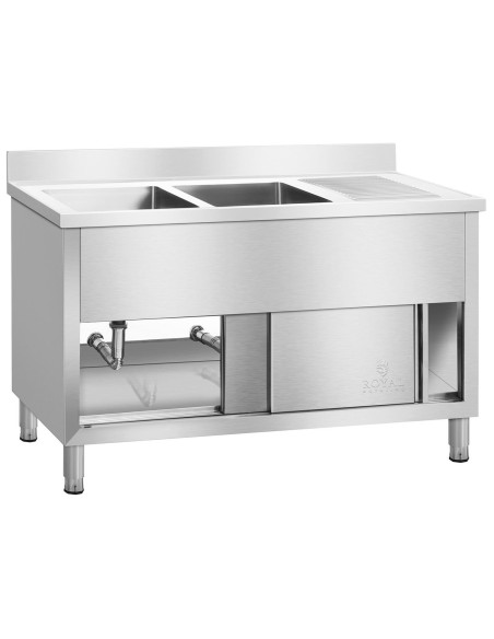 Pramoninė virtuvės kriauklė, 2 indų, ant 140cm pagrindo Royal Catering Pramoninė virtuvės kriauklė, 2 indų, ant 140cm pagrindo Royal Catering