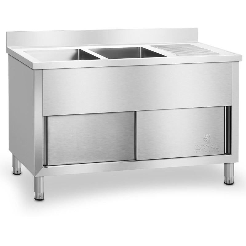Pramoninė virtuvės kriauklė, 2 indų, ant 140cm pagrindo Royal Catering