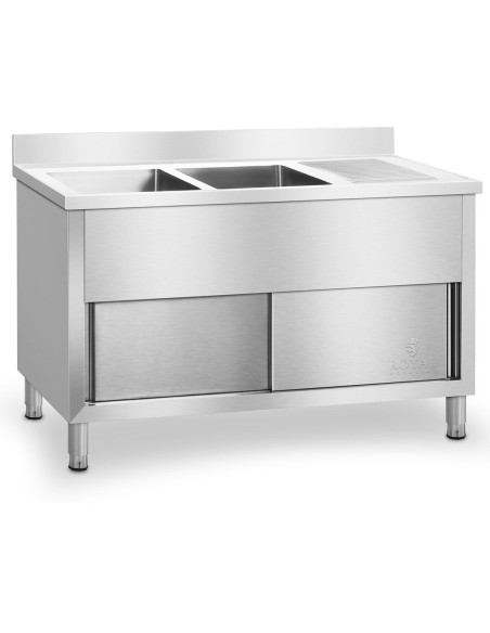 Pramoninė virtuvės kriauklė, 2 indų, ant 140cm pagrindo Royal Catering Pramoninė virtuvės kriauklė, 2 indų, ant 140cm pagrindo Royal Catering