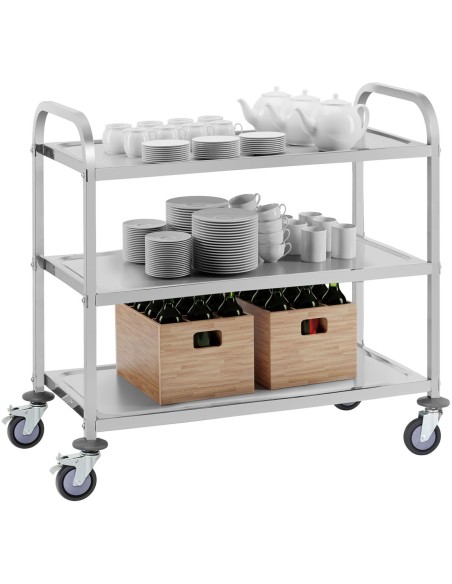 3 lentynų maitinimo vežimėlis iki 150kg pagamintas iš nerūdijančio plieno Royal Catering RCSW 3A 3 lentynų maitinimo vežimėlis iki 150kg pagamintas iš nerūdijančio plieno Royal Catering RCSW 3A