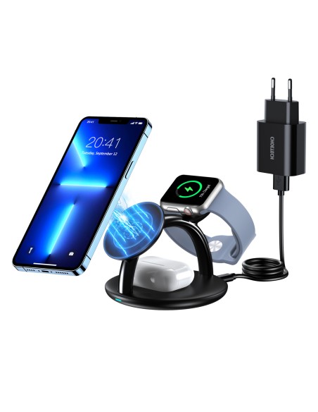 Indukcinė įkrovimo stotelė iPhone AirPods Pro Apple Watch 3in1 juoda Indukcinė įkrovimo stotelė iPhone AirPods Pro Apple Watch 3in1 juoda