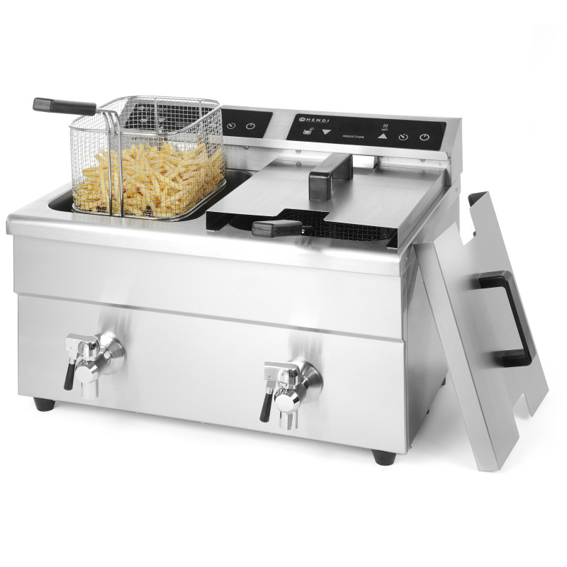 Dviguba indukcinė gruzdintuvė su čiaupu KITCHEN LINE 2x 8 L Hendi 215029