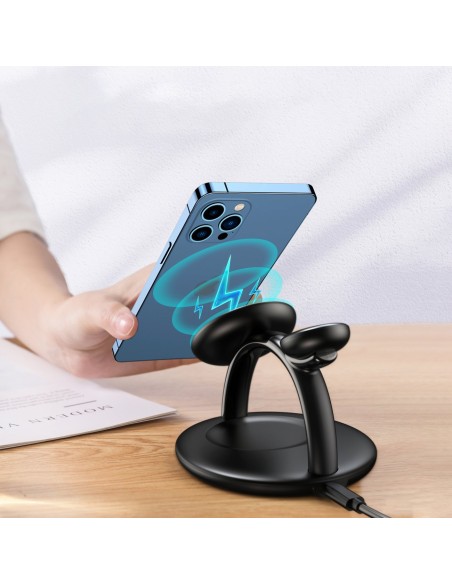 Indukcinė įkrovimo stotelė iPhone AirPods Pro Apple Watch 3in1 juoda Indukcinė įkrovimo stotelė iPhone AirPods Pro Apple Watch 3in1 juoda
