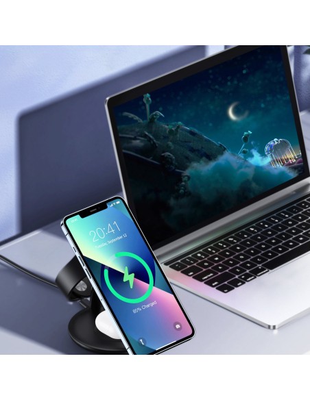Indukcinė įkrovimo stotelė iPhone AirPods Pro Apple Watch 3in1 juoda Indukcinė įkrovimo stotelė iPhone AirPods Pro Apple Watch 3in1 juoda