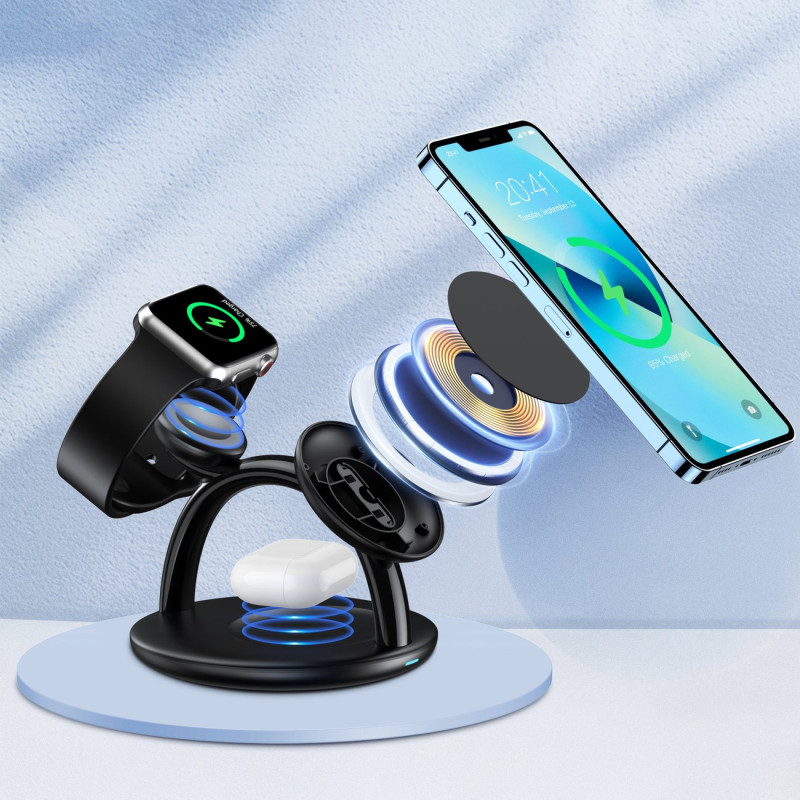 Indukcinė įkrovimo stotelė iPhone AirPods Pro Apple Watch 3in1 juoda