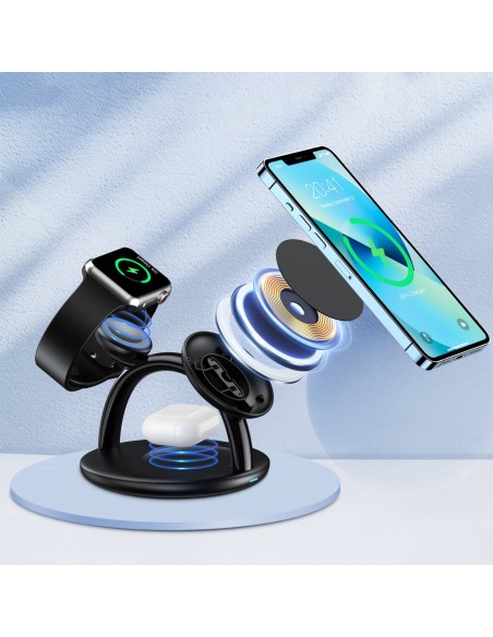 Indukcinė įkrovimo stotelė iPhone AirPods Pro Apple Watch 3in1 juoda Indukcinė įkrovimo stotelė iPhone AirPods Pro Apple Watch 3in1 juoda