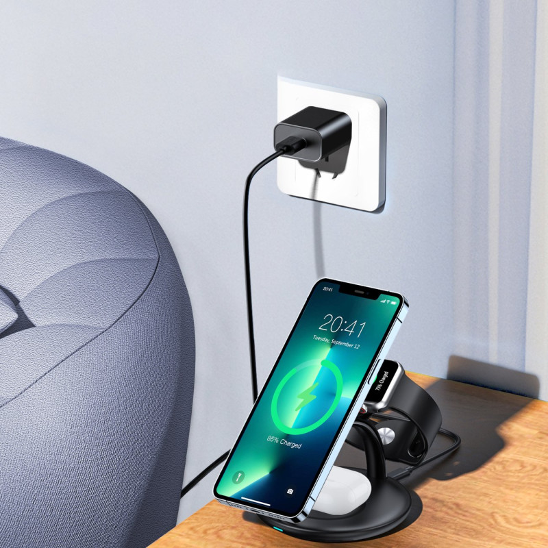 Indukcinė įkrovimo stotelė iPhone AirPods Pro Apple Watch 3in1 juoda