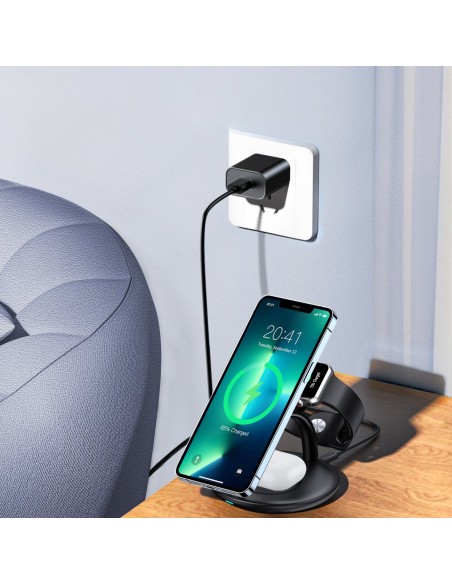 Indukcinė įkrovimo stotelė iPhone AirPods Pro Apple Watch 3in1 juoda Indukcinė įkrovimo stotelė iPhone AirPods Pro Apple Watch 3in1 juoda