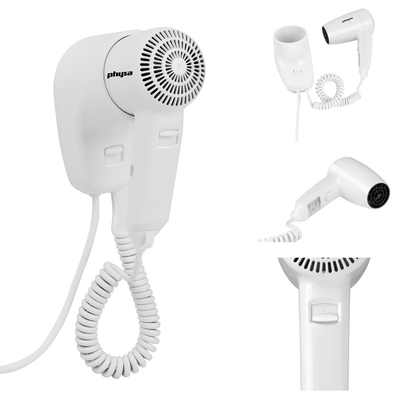 Physa PURUS baltas 1200W baseino viešbučio sieninis plaukų džiovintuvas Physa PURUS baltas 1200W baseino viešbučio sieninis plaukų džiovintuvas