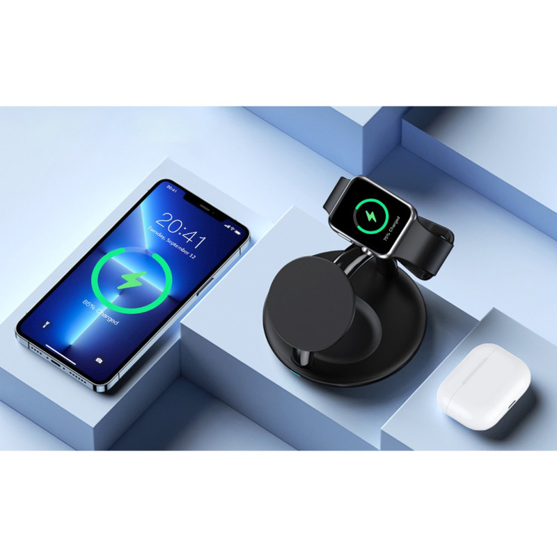 Indukcinė įkrovimo stotelė iPhone AirPods Pro Apple Watch 3in1 juoda