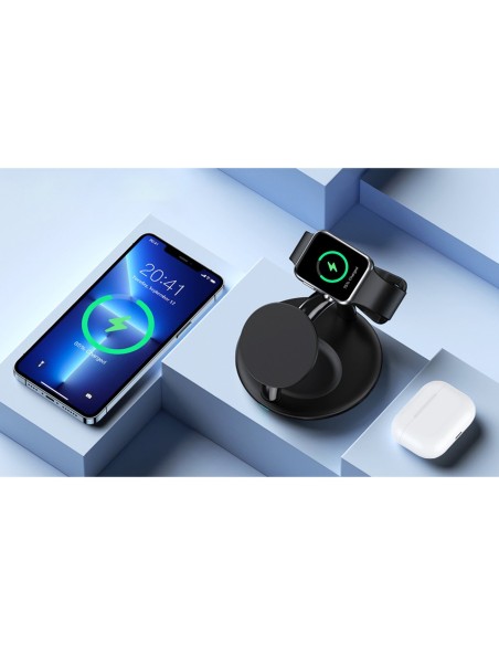Indukcinė įkrovimo stotelė iPhone AirPods Pro Apple Watch 3in1 juoda Indukcinė įkrovimo stotelė iPhone AirPods Pro Apple Watch 3in1 juoda