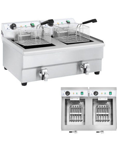 Dviejų kamerų gastronominė gruzdintuvė su čiaupais 230V 2x16L Dviejų kamerų gastronominė gruzdintuvė su čiaupais 230V 2x16L