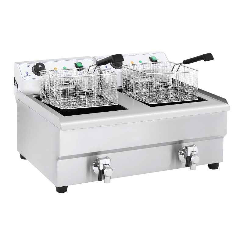 Dviejų kamerų gastronominė gruzdintuvė su čiaupais 230V 2x16L