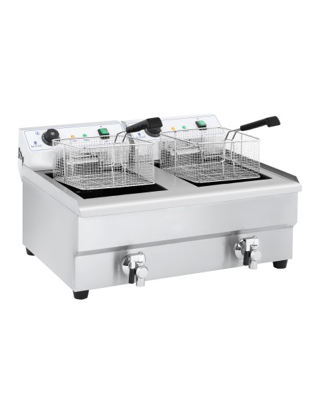 Dviejų kamerų gastronominė gruzdintuvė su čiaupais 230V 2x16L Dviejų kamerų gastronominė gruzdintuvė su čiaupais 230V 2x16L