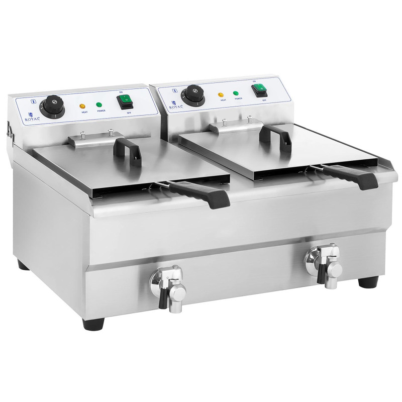 Dviejų kamerų gastronominė gruzdintuvė su čiaupais 230V 2x16L