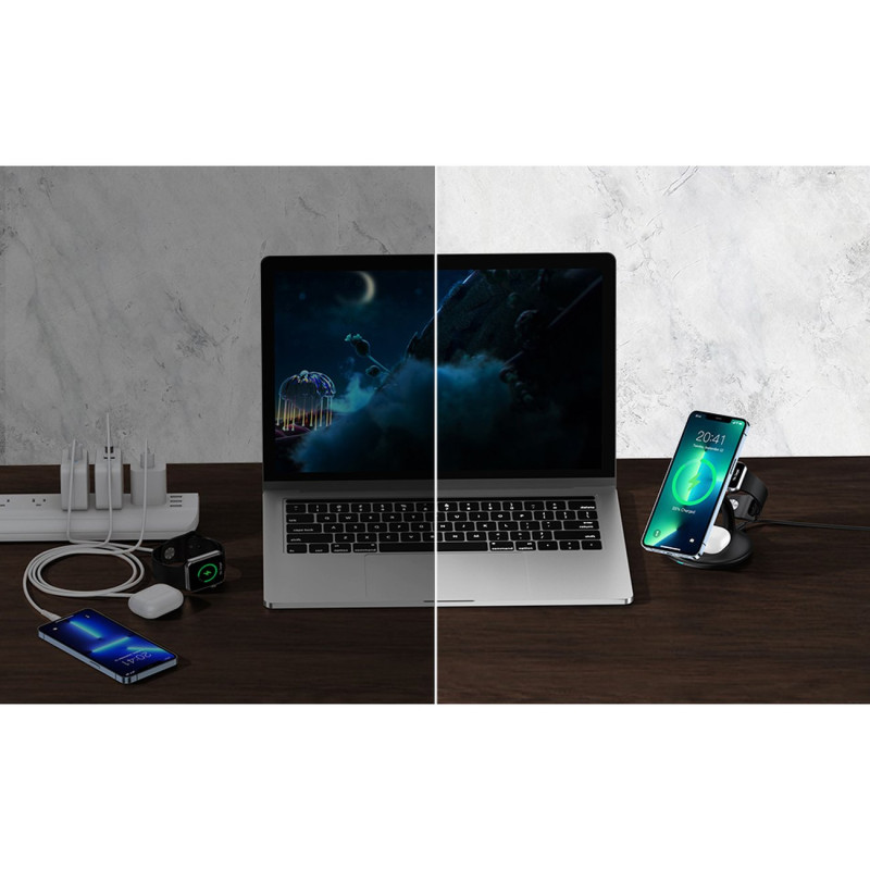 Indukcinė įkrovimo stotelė iPhone AirPods Pro Apple Watch 3in1 juoda