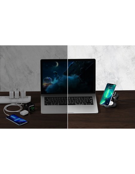 Indukcinė įkrovimo stotelė iPhone AirPods Pro Apple Watch 3in1 juoda Indukcinė įkrovimo stotelė iPhone AirPods Pro Apple Watch 3in1 juoda