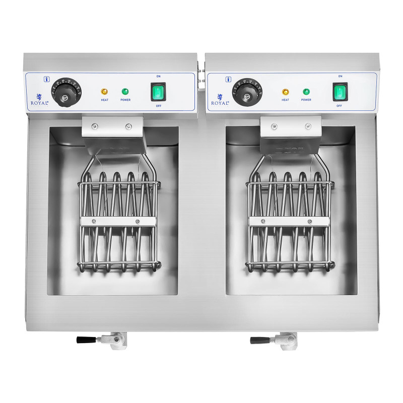 Dviejų kamerų gastronominė gruzdintuvė su čiaupais 230V 2x16L