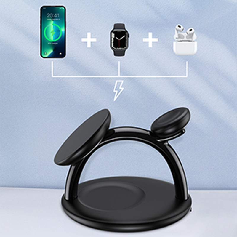 Indukcinė įkrovimo stotelė iPhone AirPods Pro Apple Watch 3in1 juoda