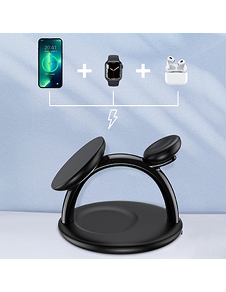 Indukcinė įkrovimo stotelė iPhone AirPods Pro Apple Watch 3in1 juoda Indukcinė įkrovimo stotelė iPhone AirPods Pro Apple Watch 3in1 juoda