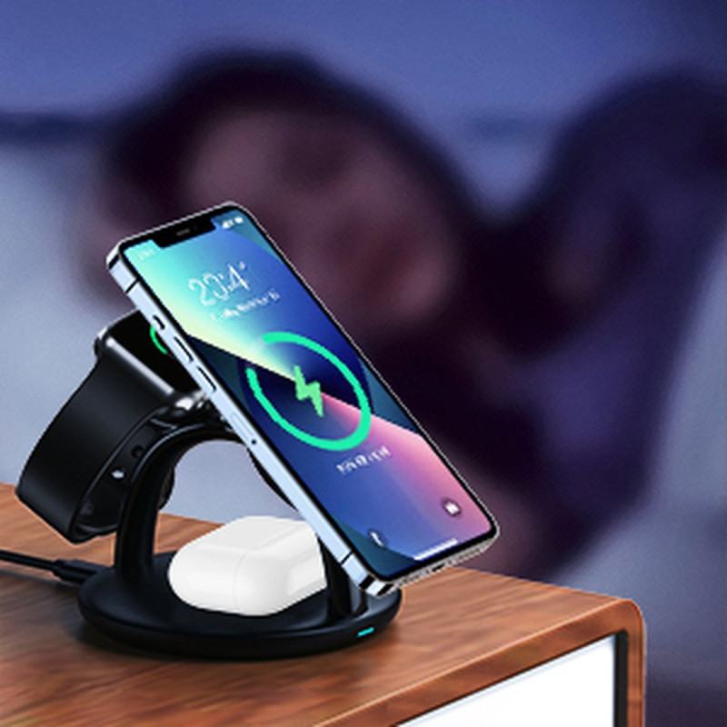 Indukcinė įkrovimo stotelė iPhone AirPods Pro Apple Watch 3in1 juoda