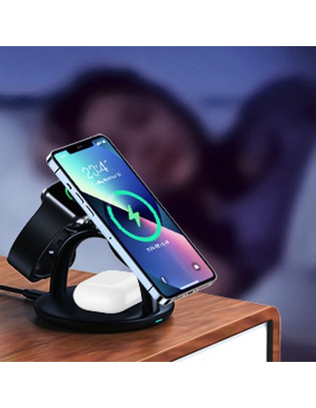Indukcinė įkrovimo stotelė iPhone AirPods Pro Apple Watch 3in1 juoda Indukcinė įkrovimo stotelė iPhone AirPods Pro Apple Watch 3in1 juoda