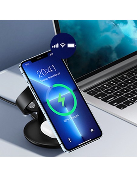 Indukcinė įkrovimo stotelė iPhone AirPods Pro Apple Watch 3in1 juoda Indukcinė įkrovimo stotelė iPhone AirPods Pro Apple Watch 3in1 juoda